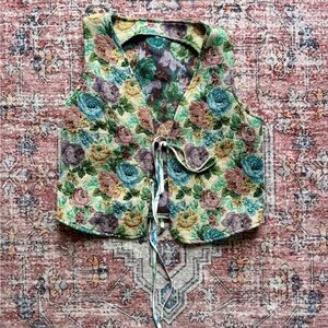 Floral Tapestry Vest with Tie Closure